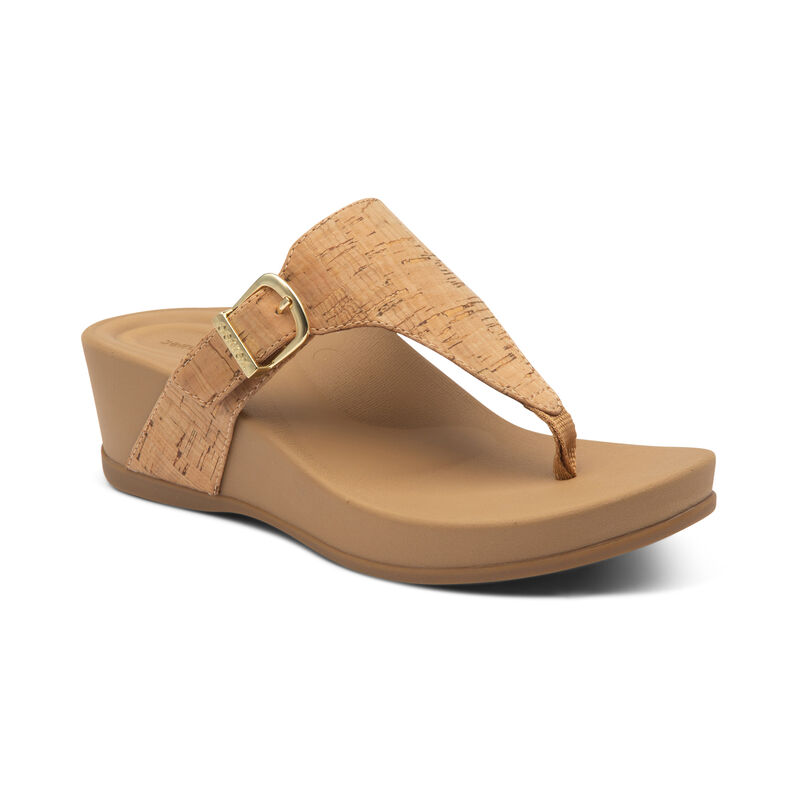 Aetrex Womens Kate Thong Wedges Cork - Hqph5wW4o